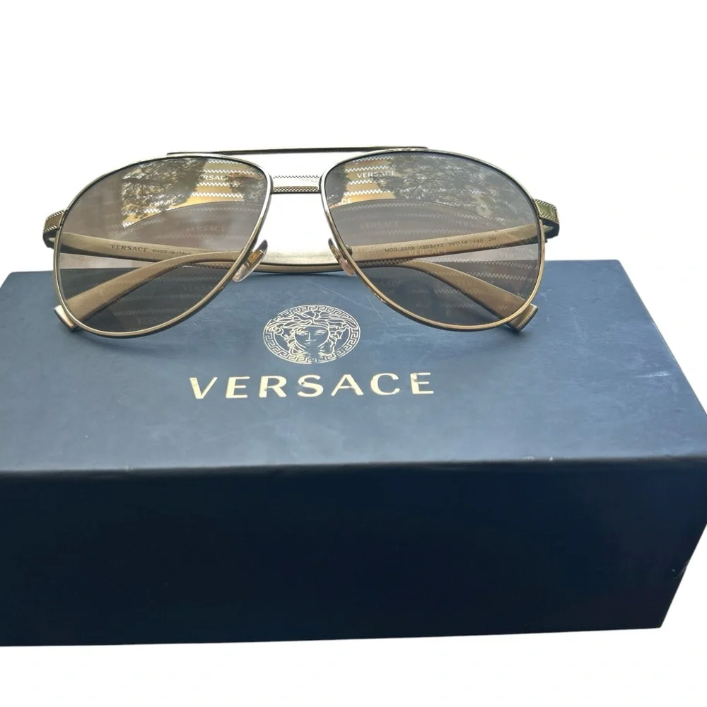 Versace Men’s Beige Metal Aviator VE2209 Sunglasses 1252/V3